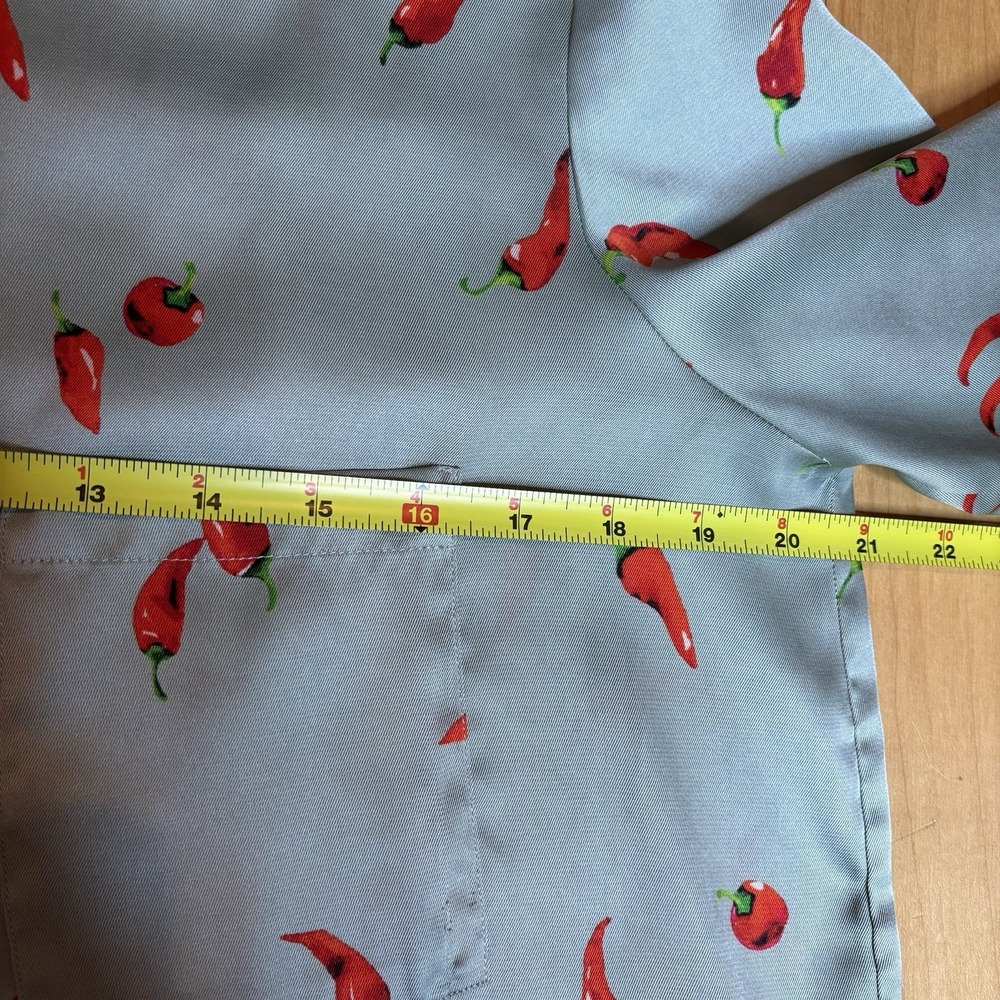 Zara Basic Blouse Women Large Sage Chili Pepper Button Down Foodie Kitsch Whimsy - Picture 4 of 8